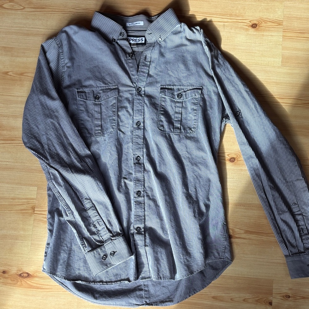 Express Men's Gray Pinstripe Button Down Shirt